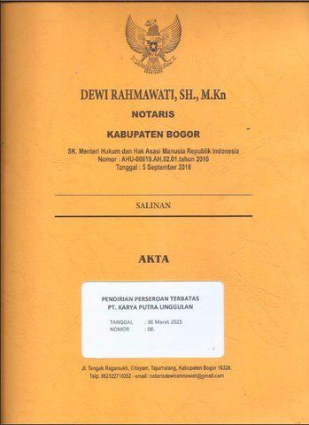 Sampul akta pendirian PT. Karya Putra Unggulan